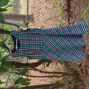 TALBOTS Dress size 16 with pockets.        Color Blue/Yellow/Pink.